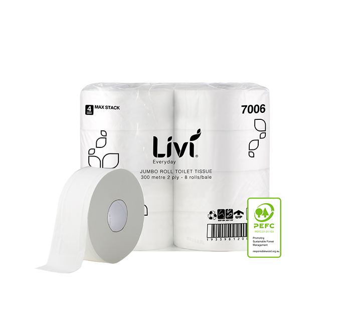 Livi 7006 Basics Jumbo Roll Toilet 2 Ply 300m Carton 8