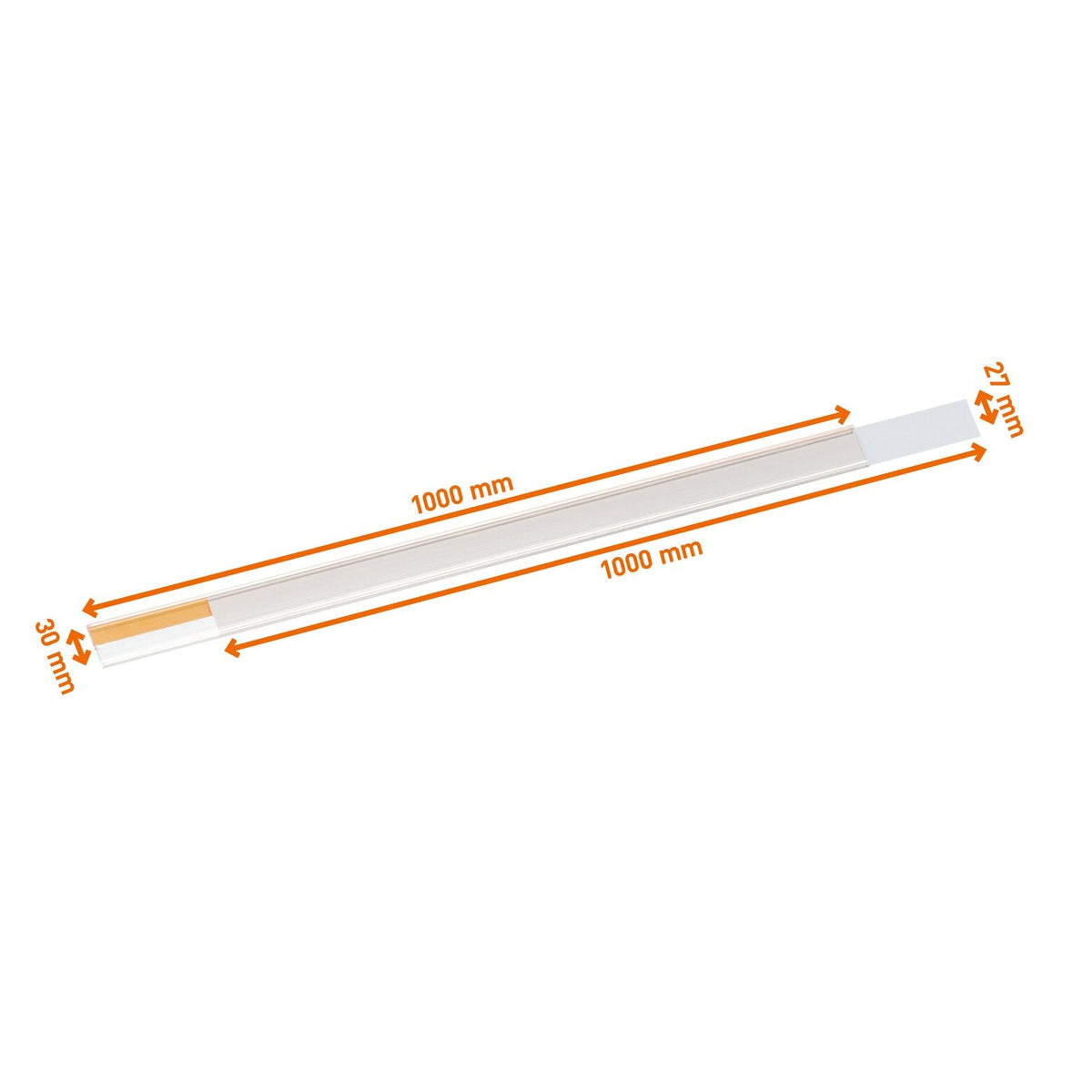 Dimension drawing of the Durable Scanfix strip marked 1000 mm long, 30 mm high and 27 mm insert height