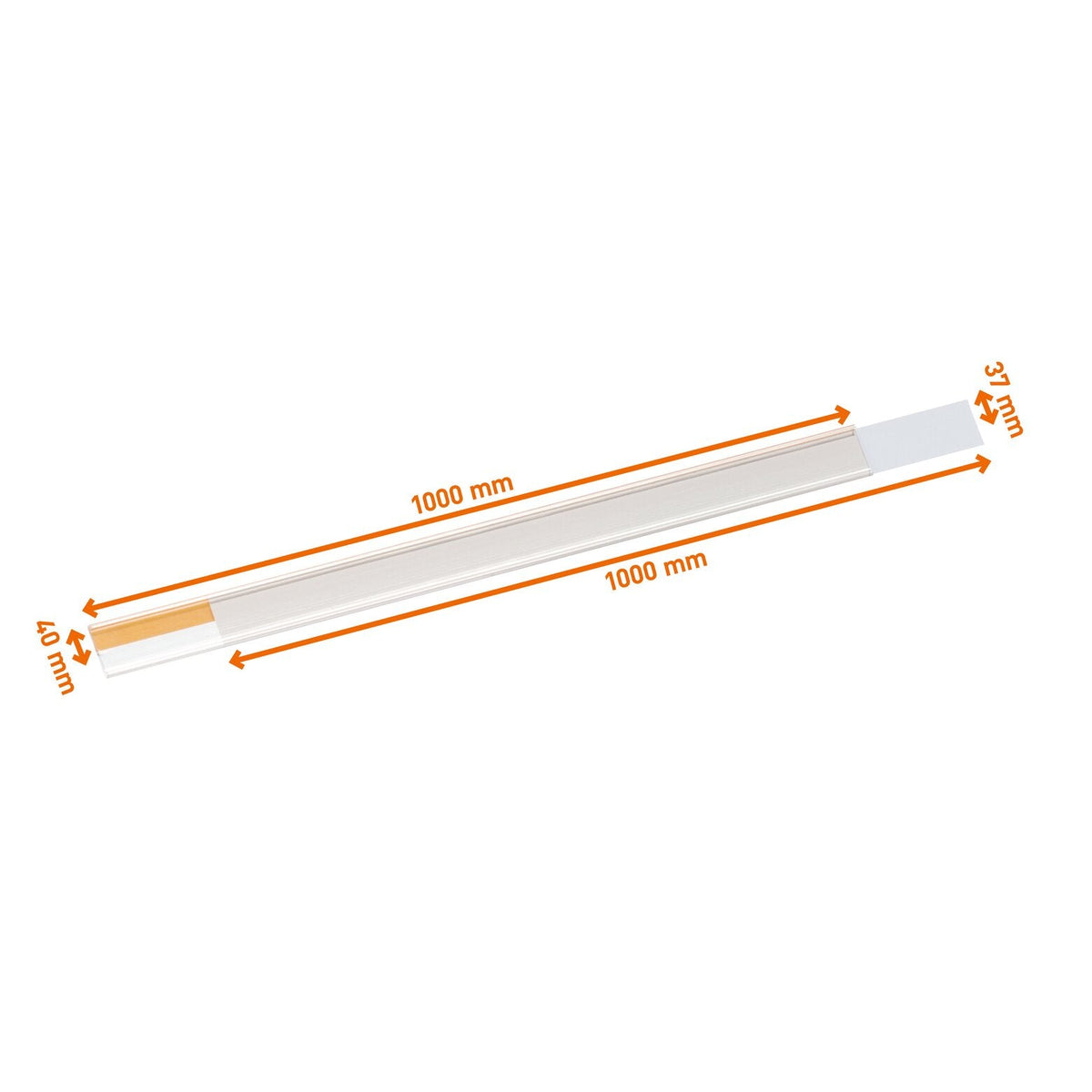 Dimension drawing of the Durable Scanfix strip marked 1000 mm long, 40 mm high and 37 mm insert height