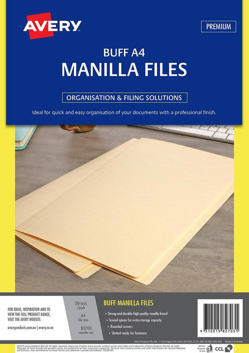 Avery Manilla Folders A4 Buff Pack of 20