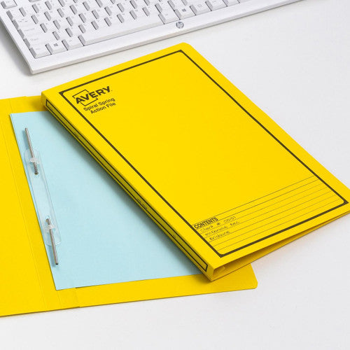 Avery Yellow Spiral Spring Action File Black Print Foolscap 270gsm 25 Pack