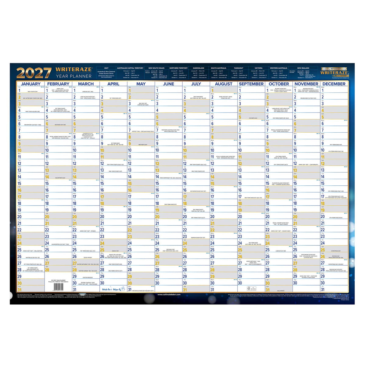 Collins Writeraze 2027 686x990mm Laminated Roll-Up Planner