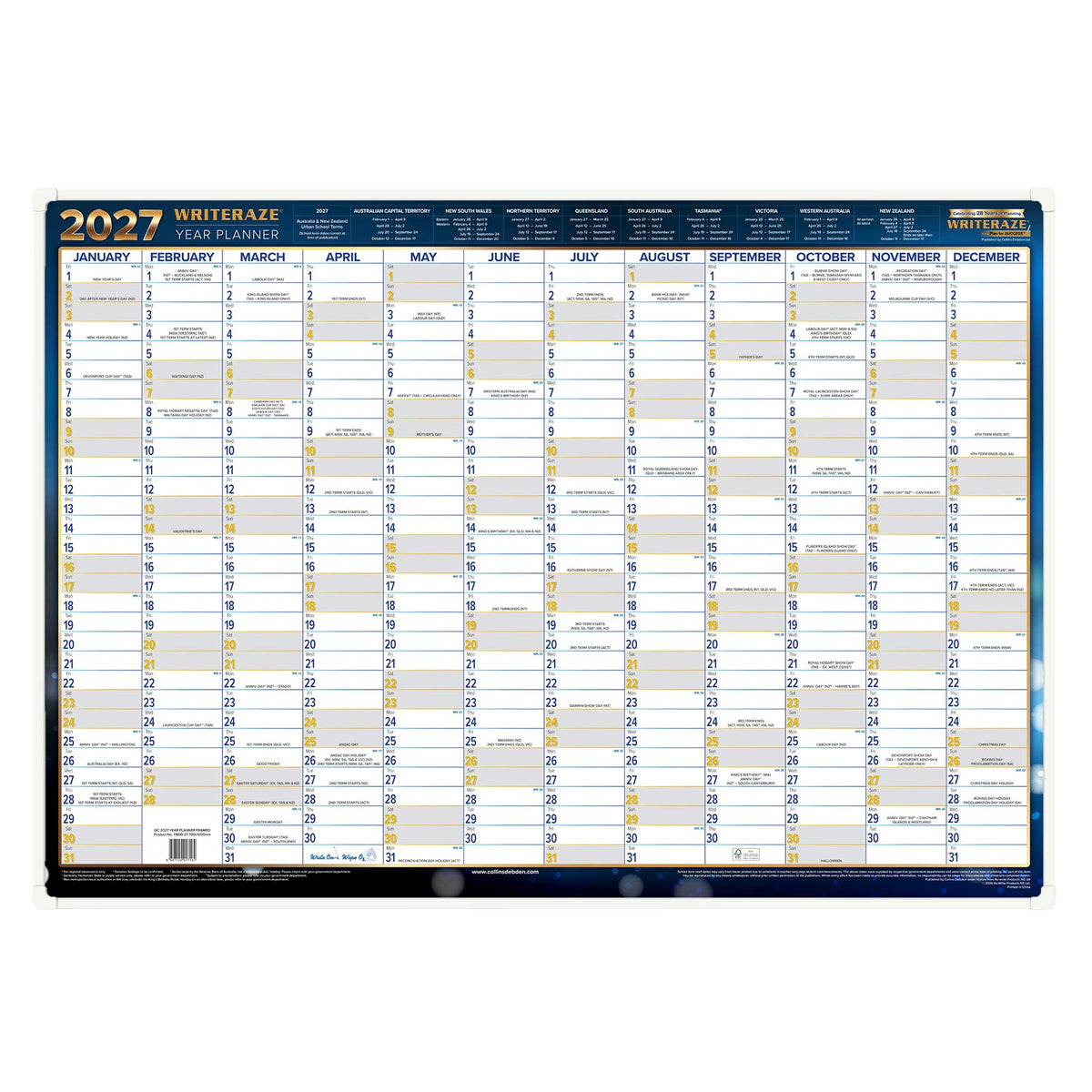 Collins 2027 Wiro Wall Calendar 394 x 577mm Month to View