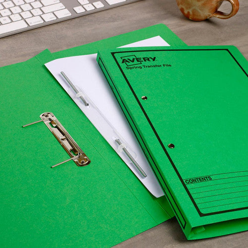 Avery Green Spring Transfer File Black Print Foolscap 270gsm 25 Pack