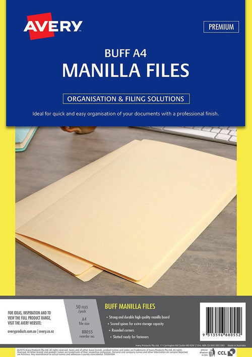 Avery Manilla Folders A4 Buff Pack of 50