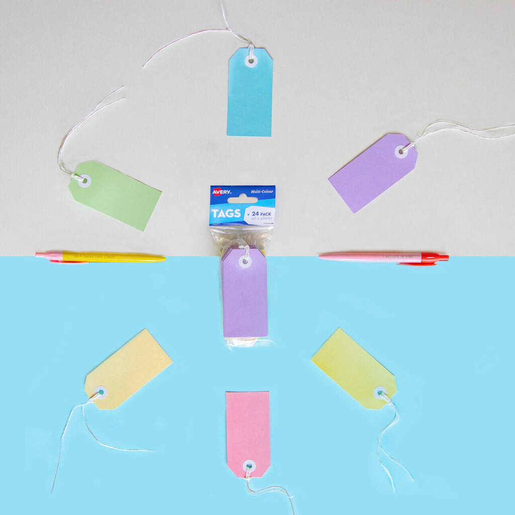 Avery Pastel Multi-Colour Tags with String 96 x 48mm Pack 24