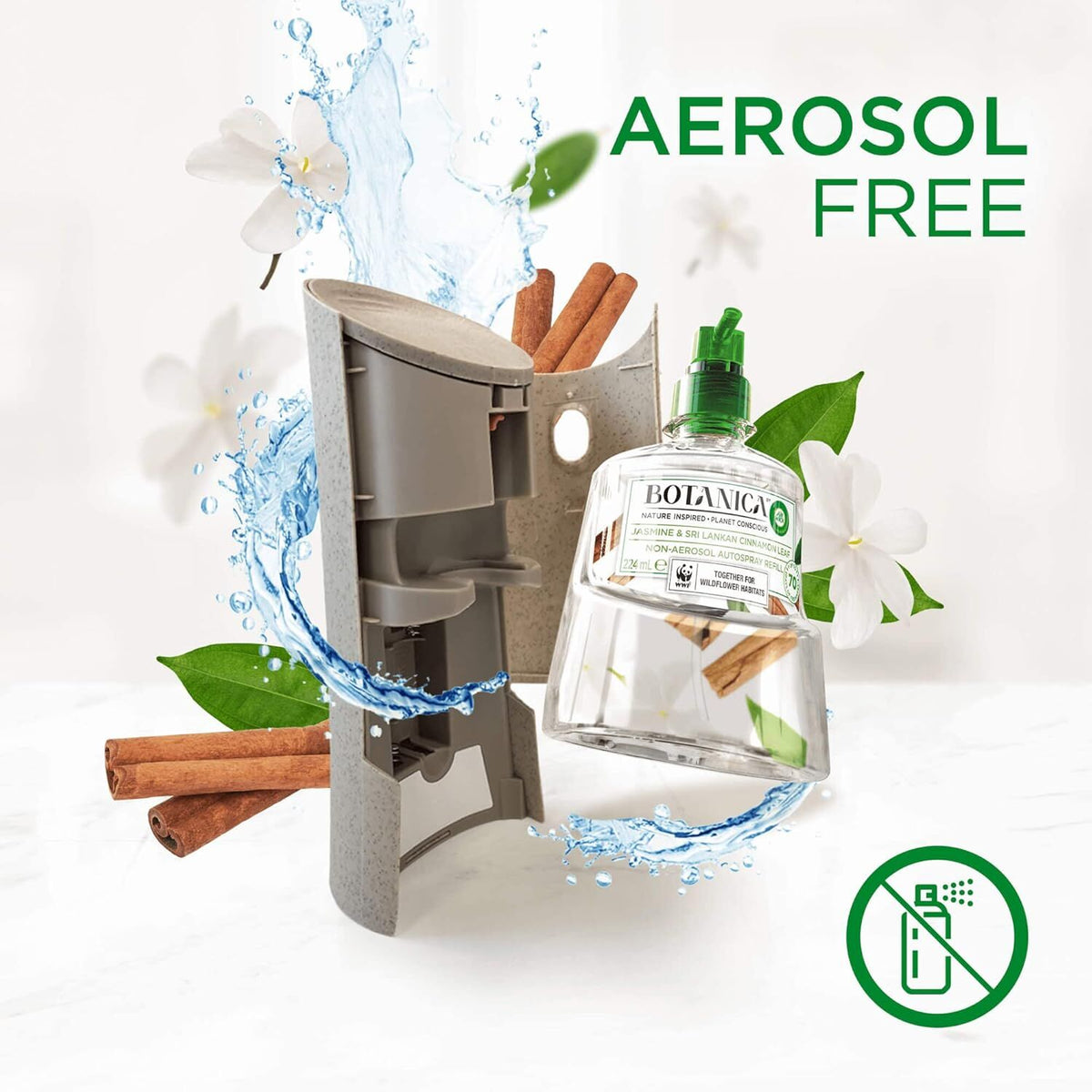Botanica by Air Wick Jasmine and Sri Lankan Cinnamon Leaf Automatic Spray Refill Pack of 4
