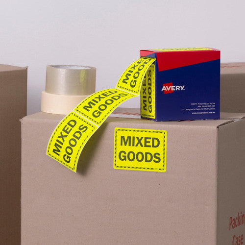 Avery Mixed Goods Labels Fluoro Yellow 125 x 75mm Roll 750