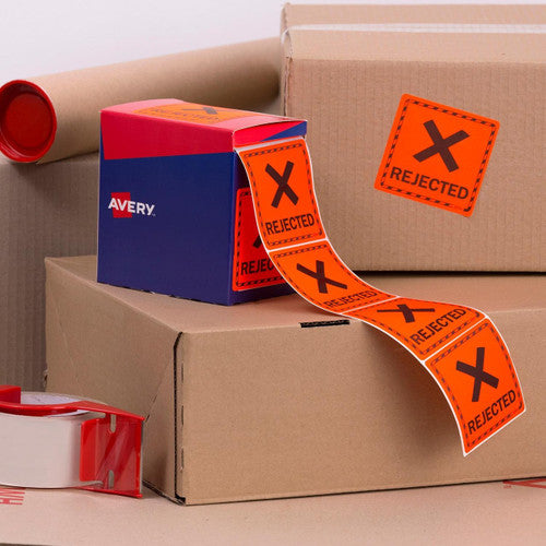 Avery Rejected Labels Fluoro Red 75 x 74.2mm Roll 1000