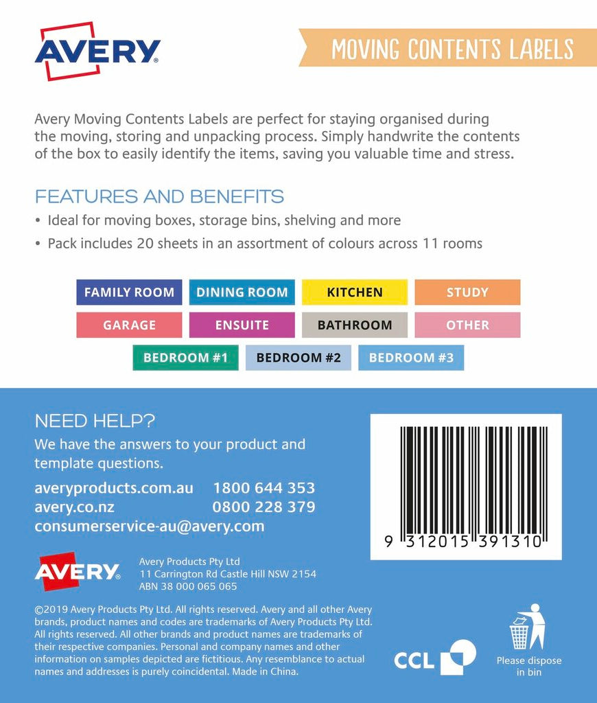 Avery Moving Contents Box Labels 60 Pack
