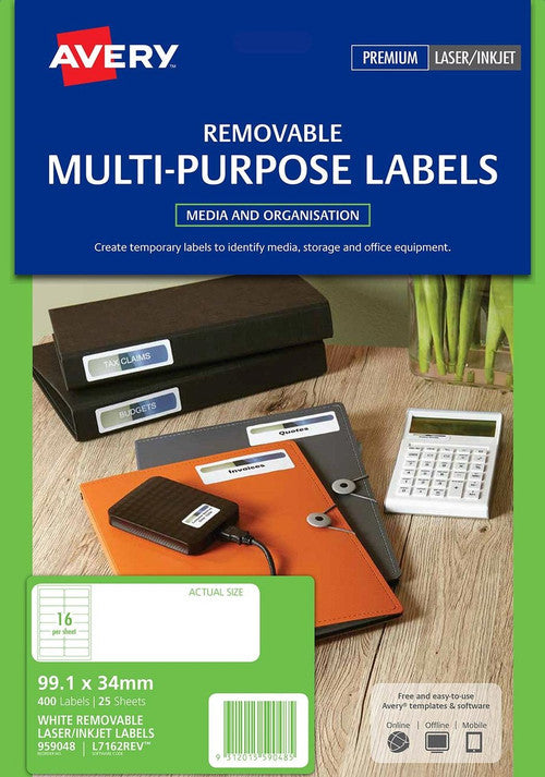 Avery Removable Multi-purpose Labels L7162 99.1 x 34mm 16UP Pack 400