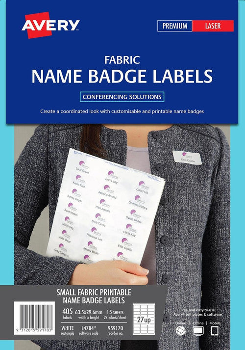 Avery Fabric Name Badge Labels L4784 29.6 x 63.5mm 405 Pack