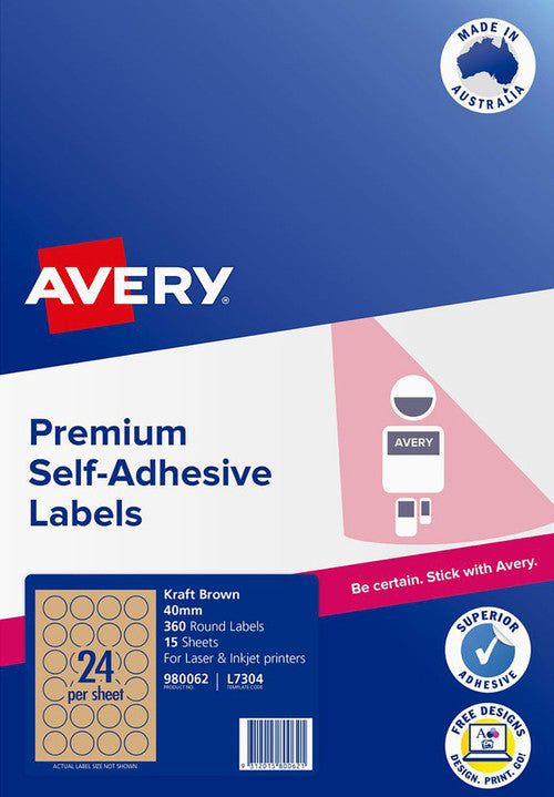 Avery Kraft Brown Round Labels L7304 40mm diameter Pack 360