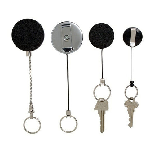 Rexel Retractable Metal Key Holder Nylon Cord with Key Ring Black Hangsell
