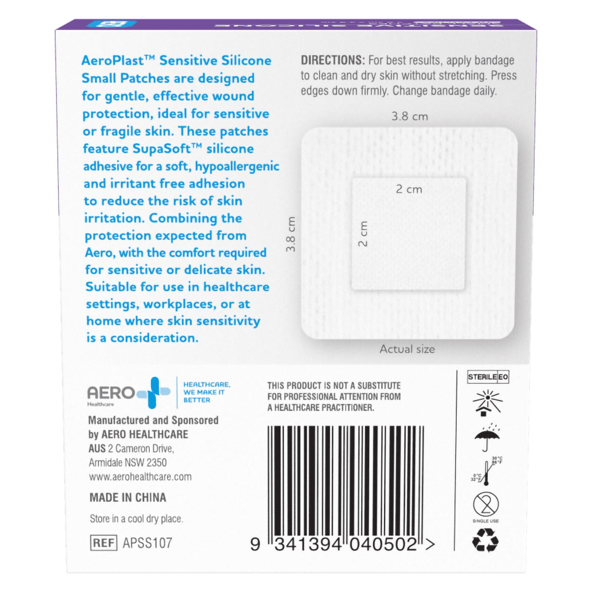 AeroPlast Sensitive Silicone Small Patches 3.8 x 3.8cm Box 30