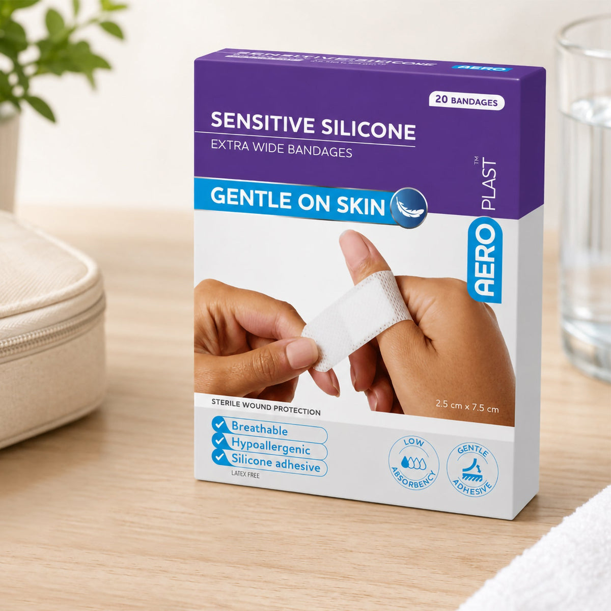 AeroPlast Sensitive Silicone X-Wide Strip 2.5 x 7.5cm Box 20