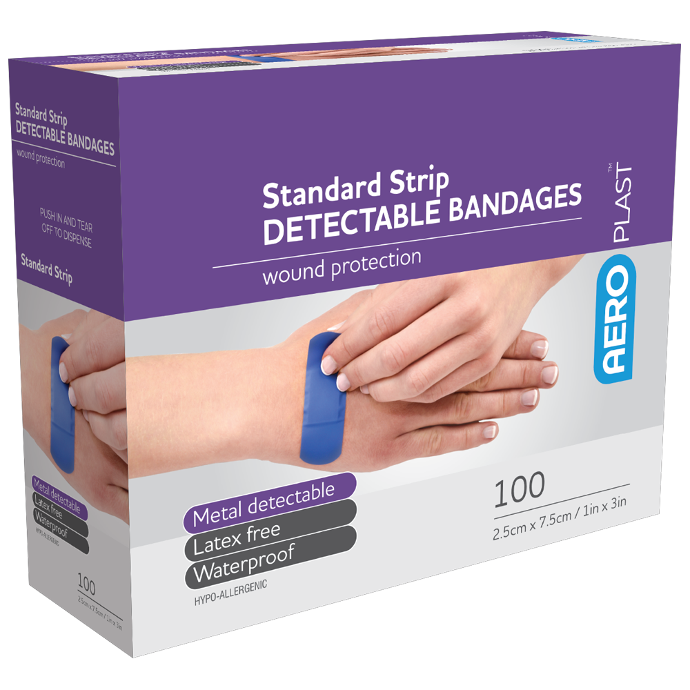 AeroPlast Standard Detectable Strips 7.5 x 2.5cm Box/100