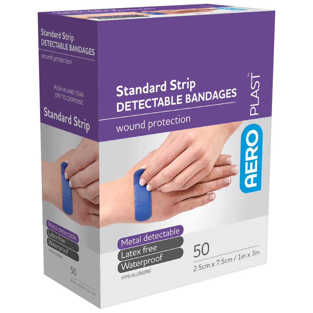 Aeroplast Standard Detectable Strips 7.5 x 2.5cm Box of 50 Pack of 12