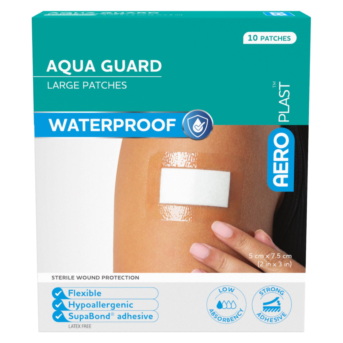 AeroPlast AquaGuard Large Patch Waterproof 7.5 x 5cm Box 10