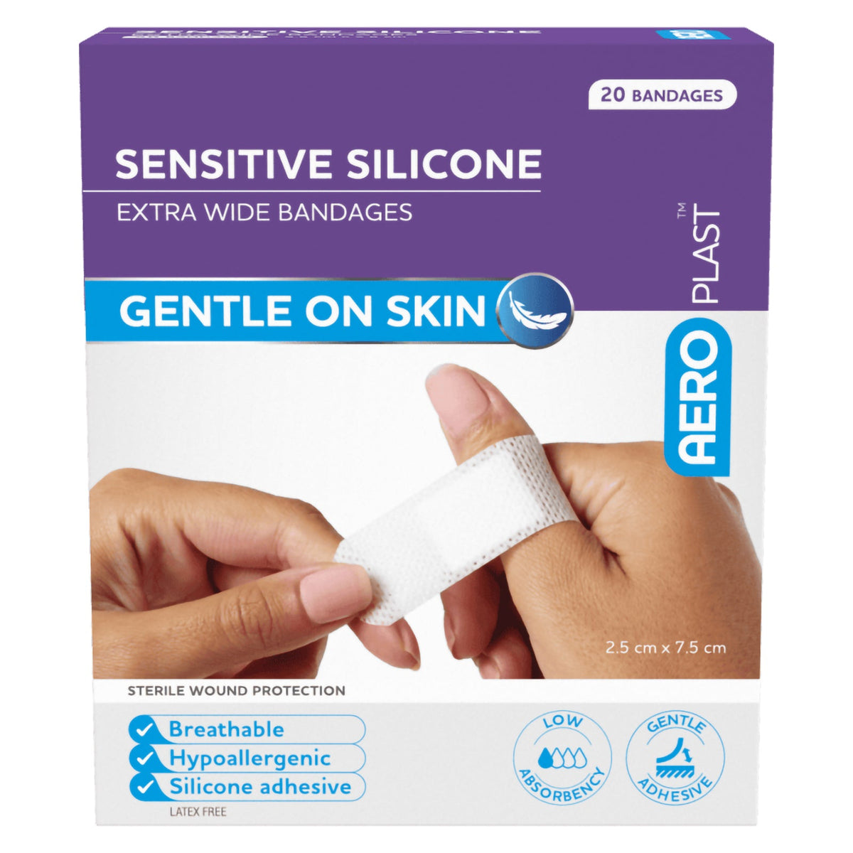 AeroPlast Sensitive Silicone X-Wide Strip 2.5 x 7.5cm Box 20