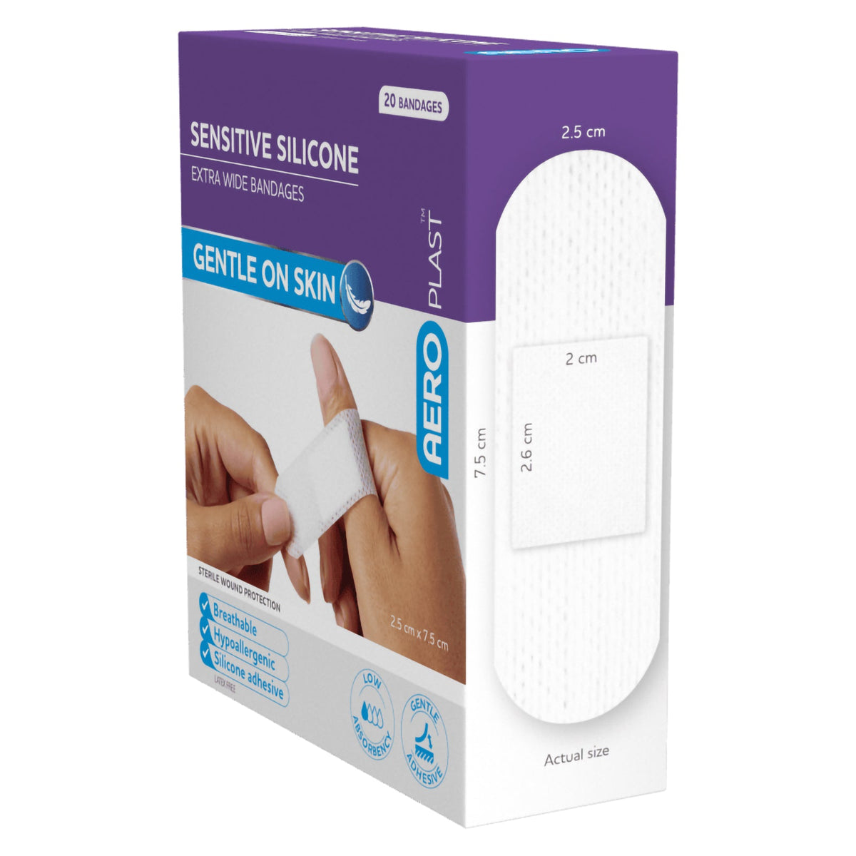 AeroPlast Sensitive Silicone X-Wide Strip 2.5 x 7.5cm Box 20