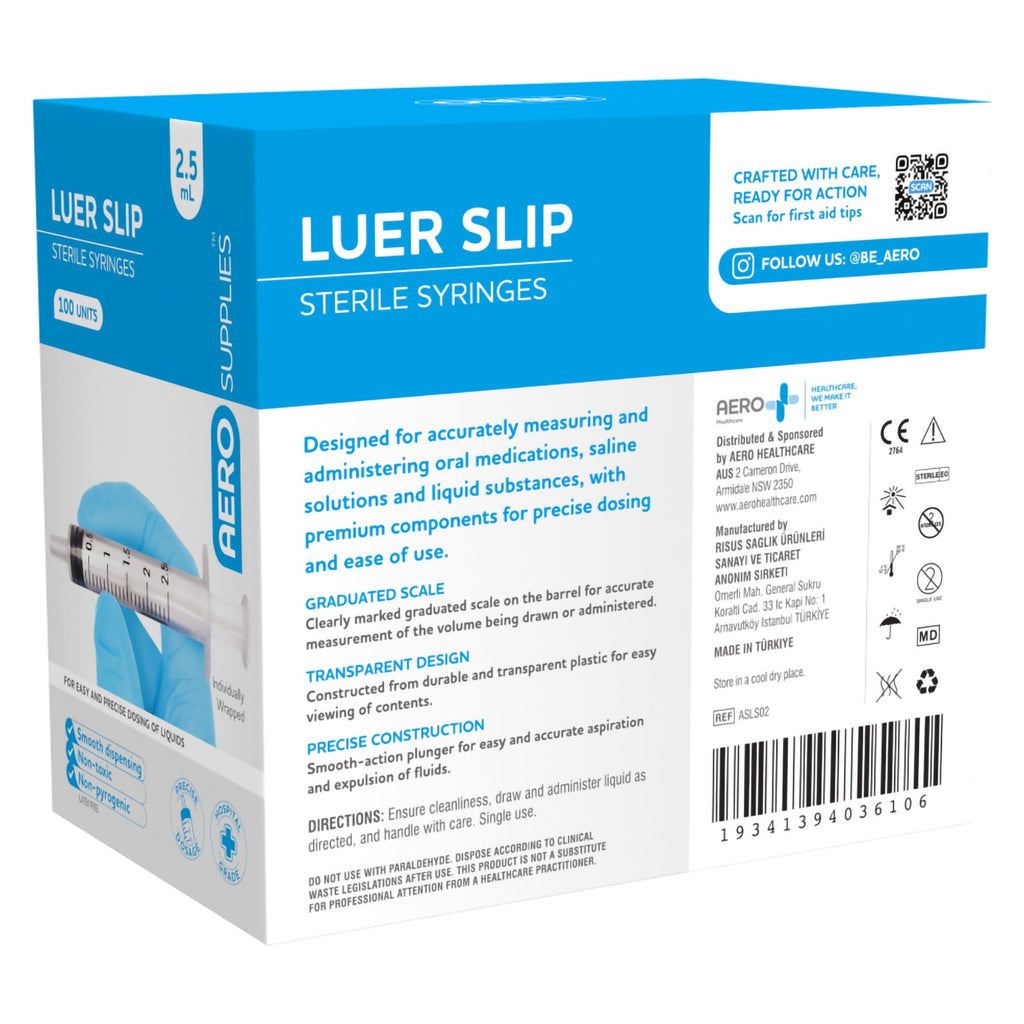 AeroSupplies LuerSlip Syringe 2.5ml Box 100