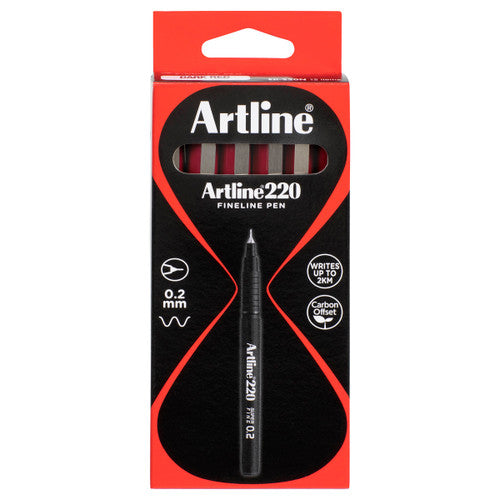 Artline 220 Fineliner Pen 0.2mm Dark Red Box of 12