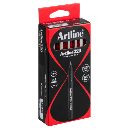 Artline 220 Fineliner Pen 0.2mm Dark Red Box of 12