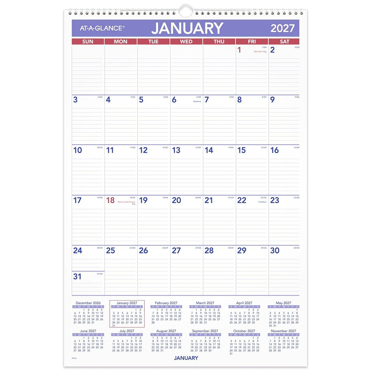 At-A-Glance Erasable Wall Calendar 2027 305 x 430mm Month To View