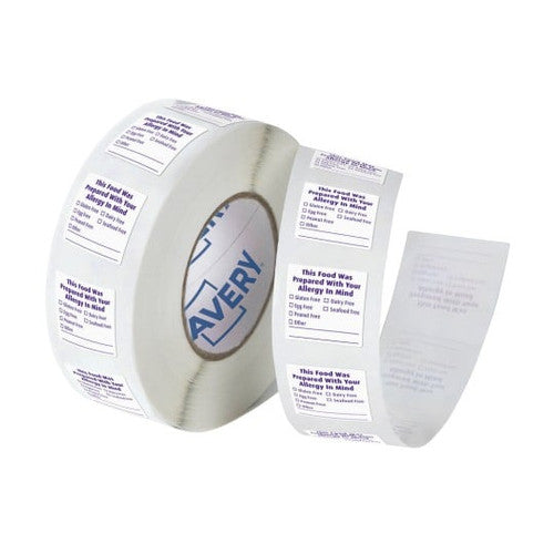 Avery This Food Was Prepared With Your Allergy In Mind Allergy Advisory Labels 40 x 40mm, 500 Per Roll