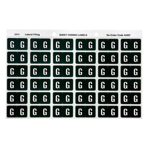 Avery Alphabetical G Side Tab Colour Coding Label 25 x 38mm Dark Green 180 Pack