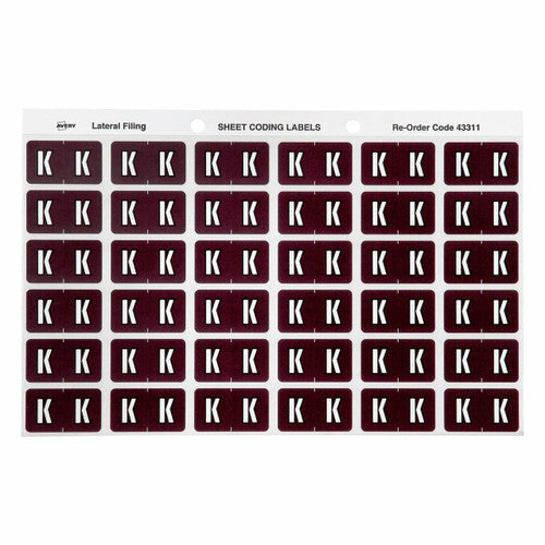 Avery Alphabetical K Side Tab Colour Coding Label 25 x 38mm Brown 180 Pack