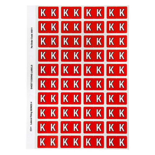 Avery Alphabetical K Side Tab Colour Coding Label 25 x 42mm Red 240 Pack