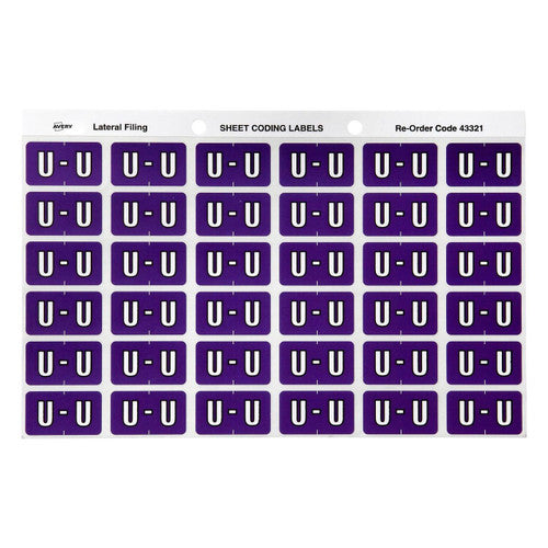 Avery Alphabetical U Side Tab Colour Coding Label 25 x 38mm Purple 180 Pack
