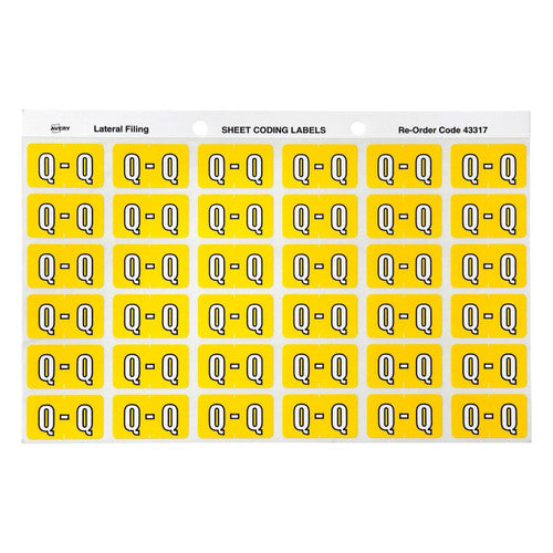 Avery Alphabetical Q Side Tab Colour Coding Label 25 x 38mm Yellow 180 Pack