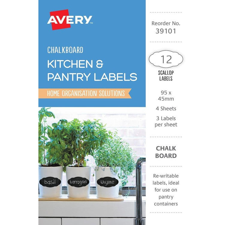 Avery Chalkboard Kitchen Labels 95 x 45mm Scallop Removable 12 Pack