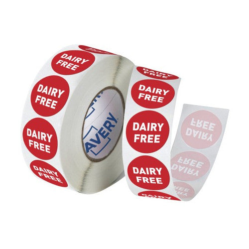Avery Dairy Free Allergy Labels 24mm Round, 1000 Per Roll