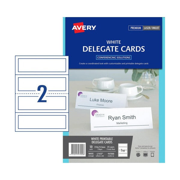 Avery Delegate Cards Laser Embossed 2/Sht 210 x 74.25mm 150gsm Pack 25 2UP