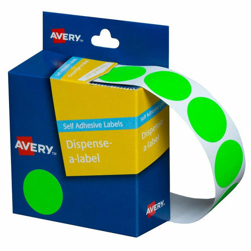 Avery Fluoro Green Circle Dispenser Labels 24mm Removable 350 Pack