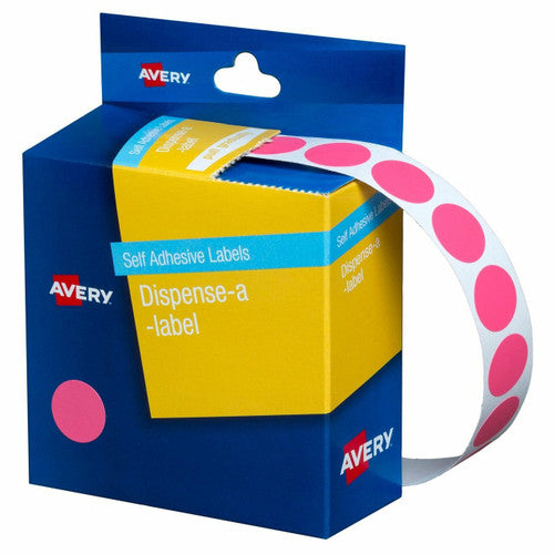 Avery Pink Circle Dispenser Labels 14mm Removable 1050 Pack