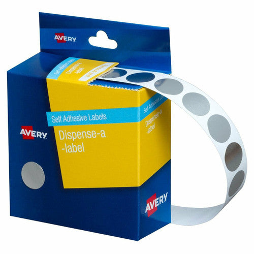 Avery Silver Circle Dispenser Labels 14mm Removable 500 Pack