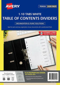 Avery White Polypropylene Index Dividers 1-10 10 Tab L7411-10