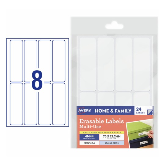 Avery Erasable Multi-Use Removable Labels A6 73 x 22.2mm Pack 24