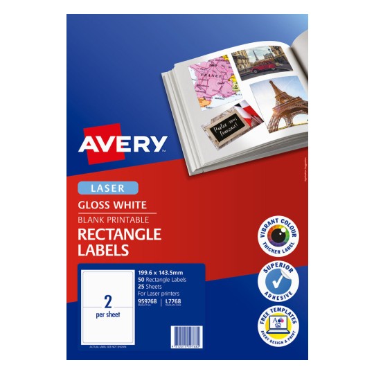 Avery Glossy Photo Quality Multi-Purpose Labels L7768 199.6 x 143.5mm Pack 50