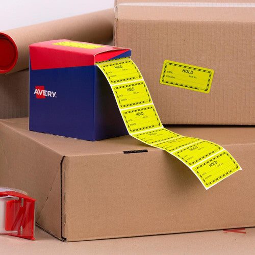 Avery Hold Labels Fluoro Yellow 75 x 36.1mm Roll 2000