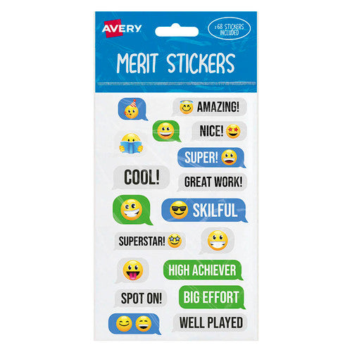 Avery Merit Stickers Messaging Emoji Assorted Shapes 72 Pack