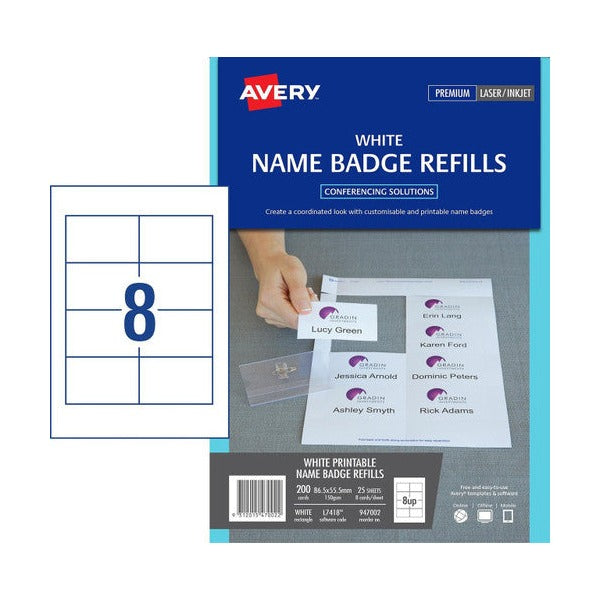 Avery Name Badge Card Refills L7418 55.5 x 86.5mm 200 Pack