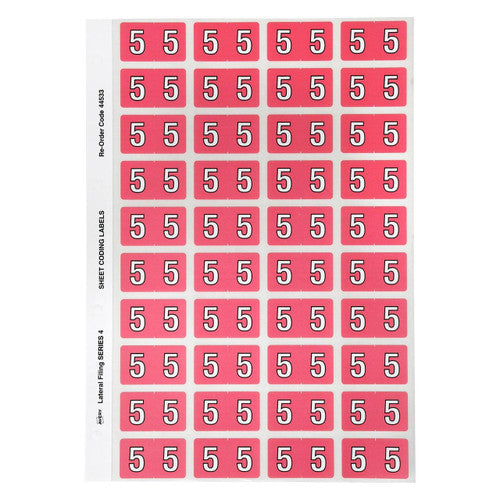 Avery Numeric 5 Side Tab Colour Coding Label 25 x 42mm Pink 240 Pack
