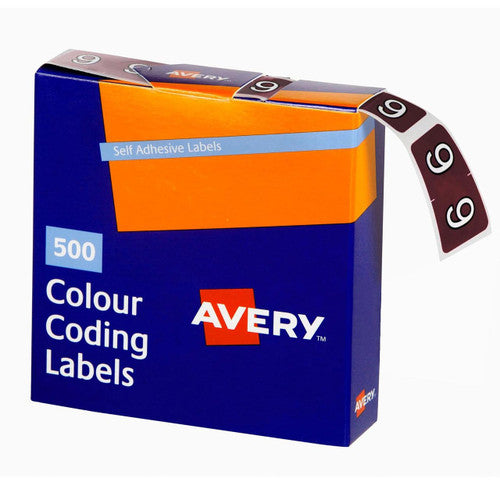 Avery Numeric 9 Side Tab Colour Coding Label 25 x 38mm Brown 500 Roll