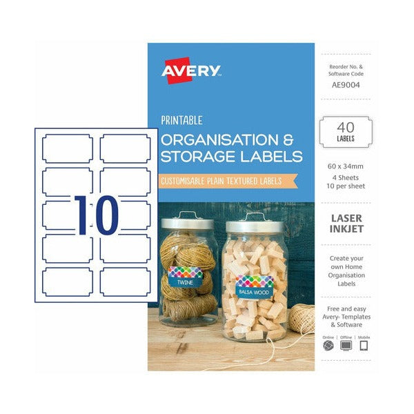 Avery Organisation and Storage Labels 60 x 34mm Assorted Shapes Permanent 40 Pack